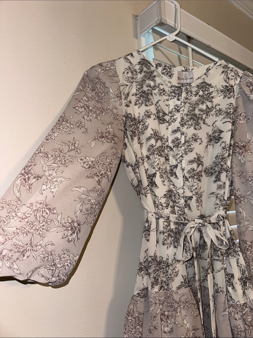 Dainty Jewells Taupe Floral Tiered Maxi Dress with Tie Waist - Picture 2 of 6